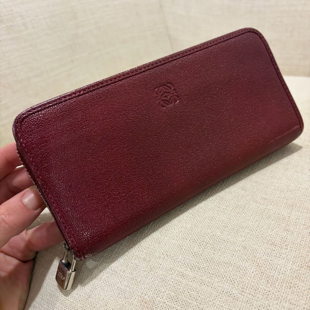 Loewe Burgundy Leather Zip Wallet - Long Red Continental Wallet